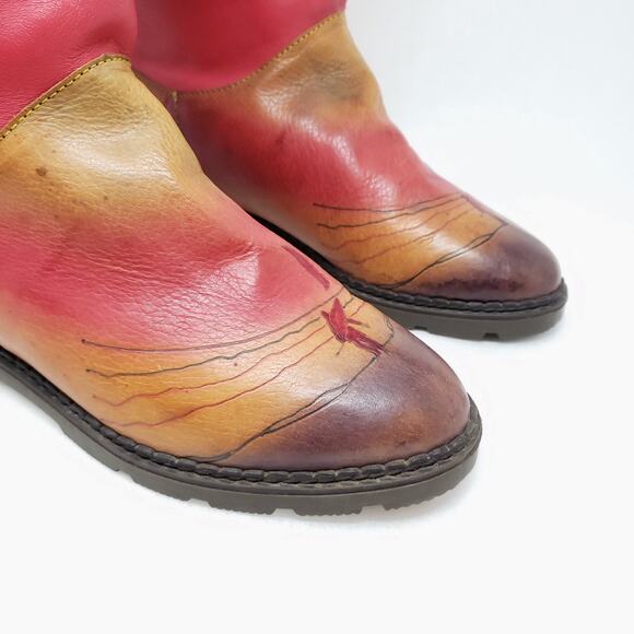 Vintage Leather Foldover Boots Pink Brown Tropical Beach  OOAK England Sz UK 6 - Picture 6 of 16